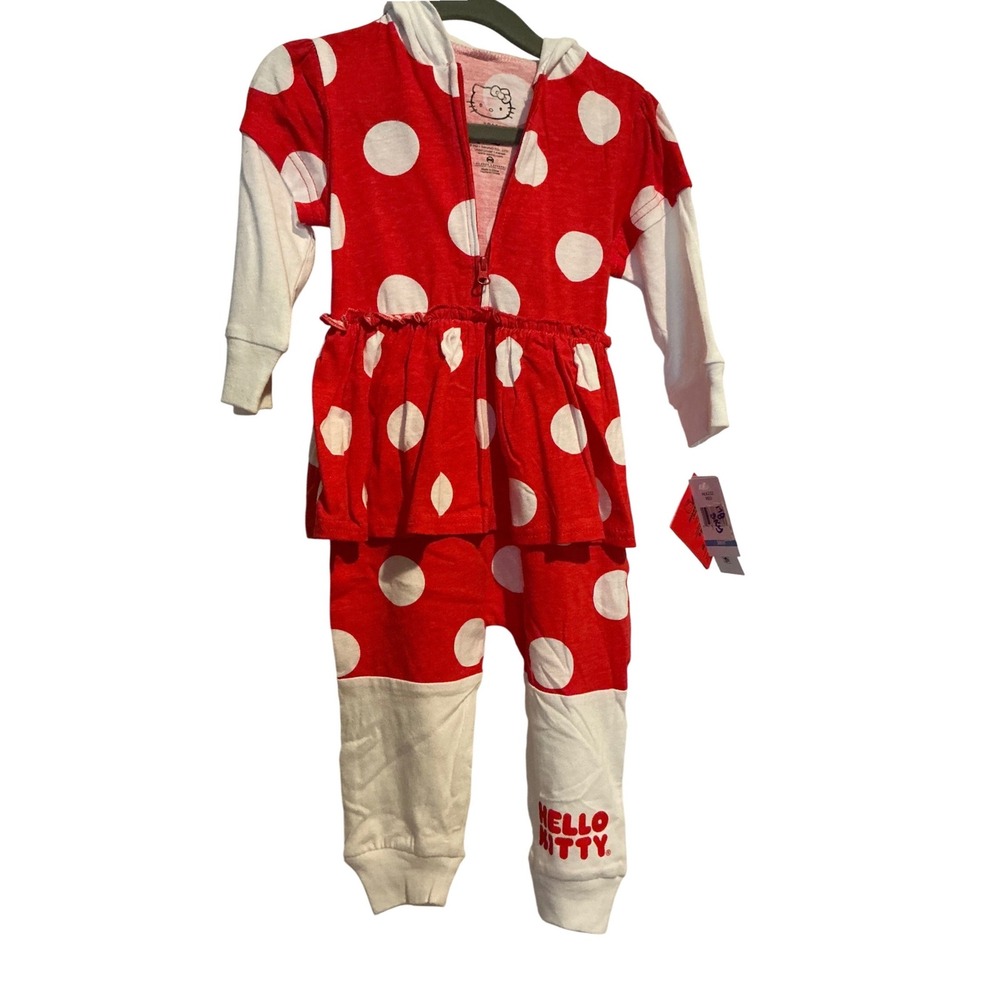 Hello Kitty Sanrio Red Polka Dot Hooded One Piece Jumpsuit Romper 18M New